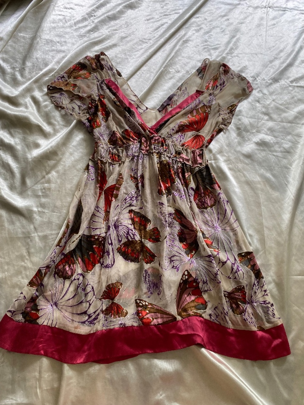 Vintage y2k Hale Bob Silk Butterfly Burnout Babydoll Top Fairycore Boho Small